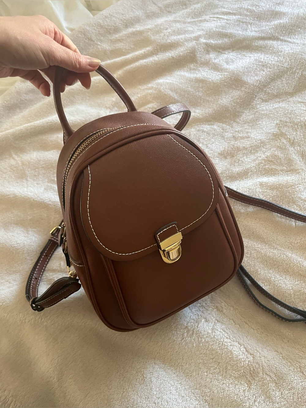 Classic Brown Leather Mini Backpack for Women
